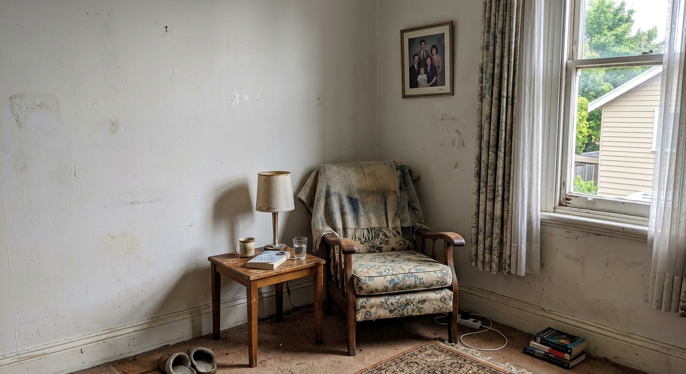 Before: sitting room refreshed with a vibrant terracotta accent wall and crisp white walls