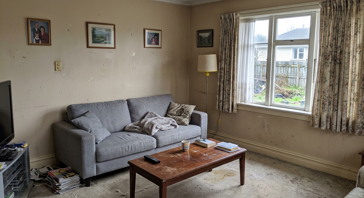 Before: living room walls repainted from dull beige to bold vibrant teal